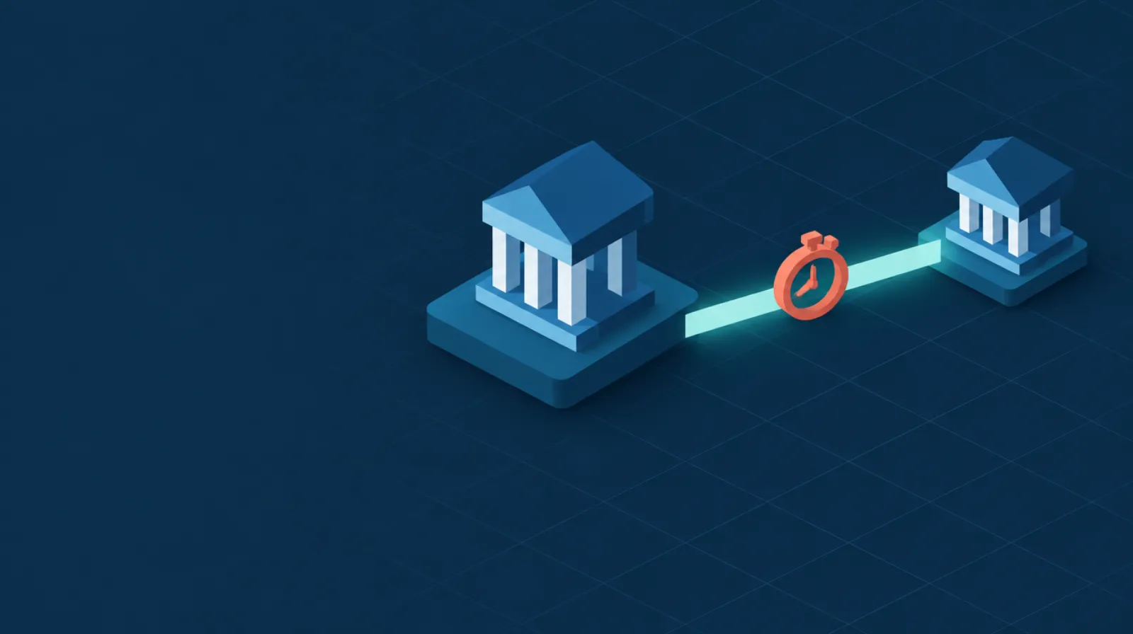 Illustrated bank building linked by an instant transfer beam