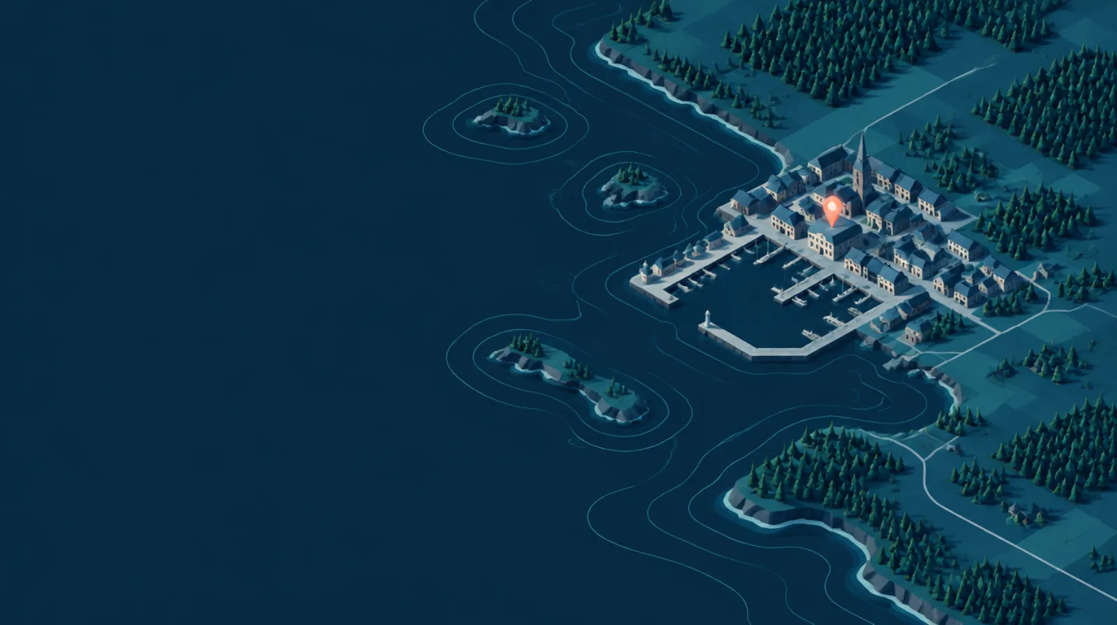 Illustrated Baltic harbour city and coastline